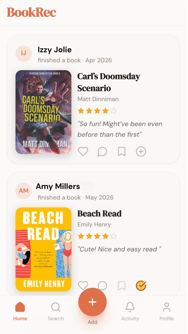 BookRec home feed